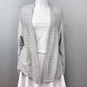 Sweet Grey Textured Knit Open Front Ruffle Hem Cardigan Size L Peplum Twee Y2K